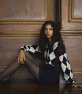 HARLEQUIN CASHMERE SWEATER -- NAVY ARGYLE